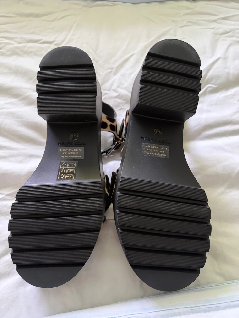 Tory Burch Leopard Print Platform Sandals in Tan and Black